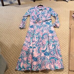 Lilly Pulitzer Pink and Blue Paisley Long Sleeve Dress
